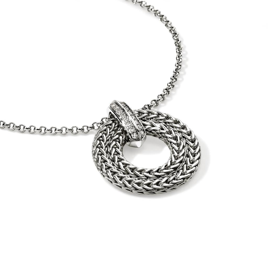 Sterling Silver Icon Link 2mm Diamond Pendant Necklace
