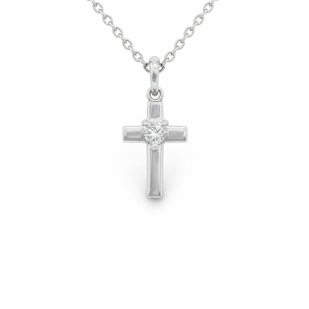14K White Gold Heart Shaped Diamond Cross Pendant