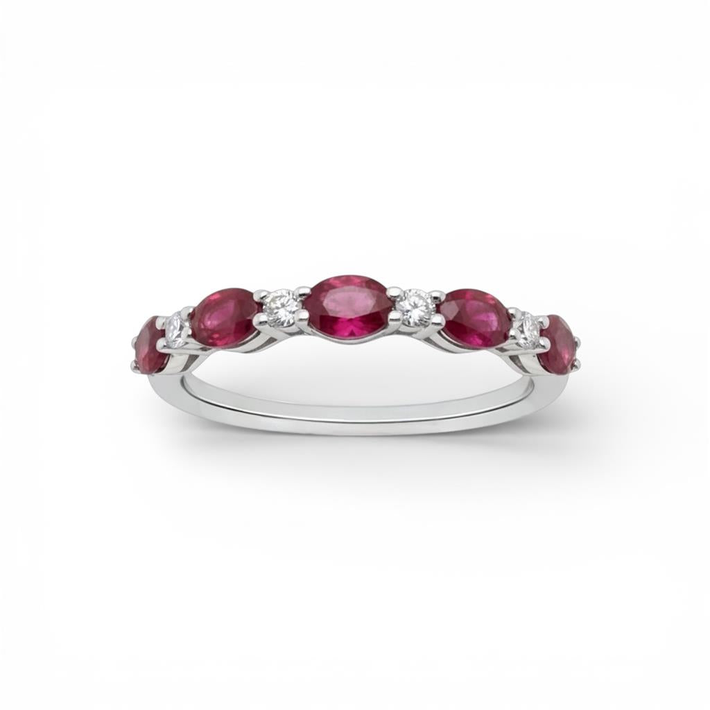 14kt White Gold Alternating Diamond & Ruby Ring