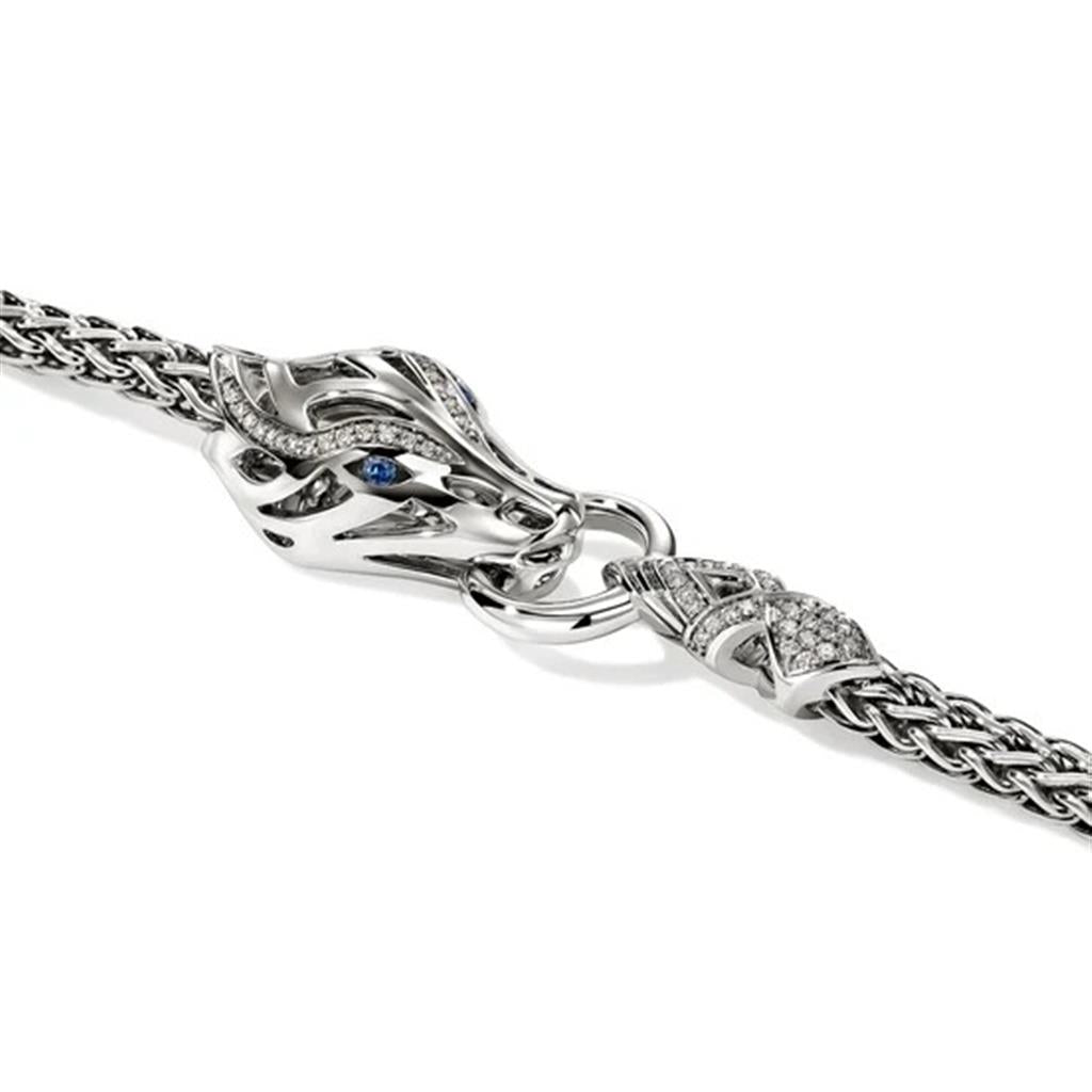 Sterling Silver 4.4mm Diamond & Blue Sapphire Naga Dragon Bracelet
