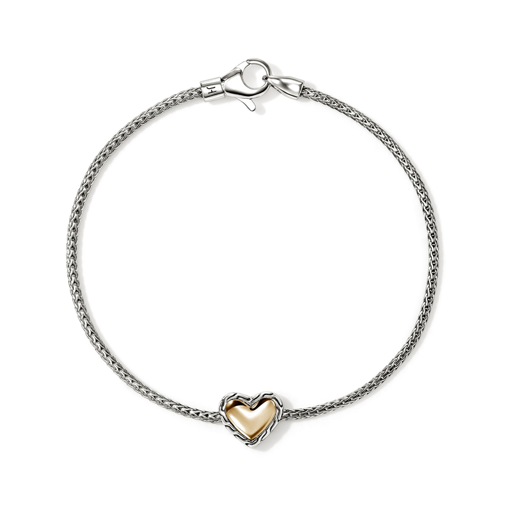 Sterling Silver & 14KT Yellow Gold 1.8mm Essential Heart Bracelet