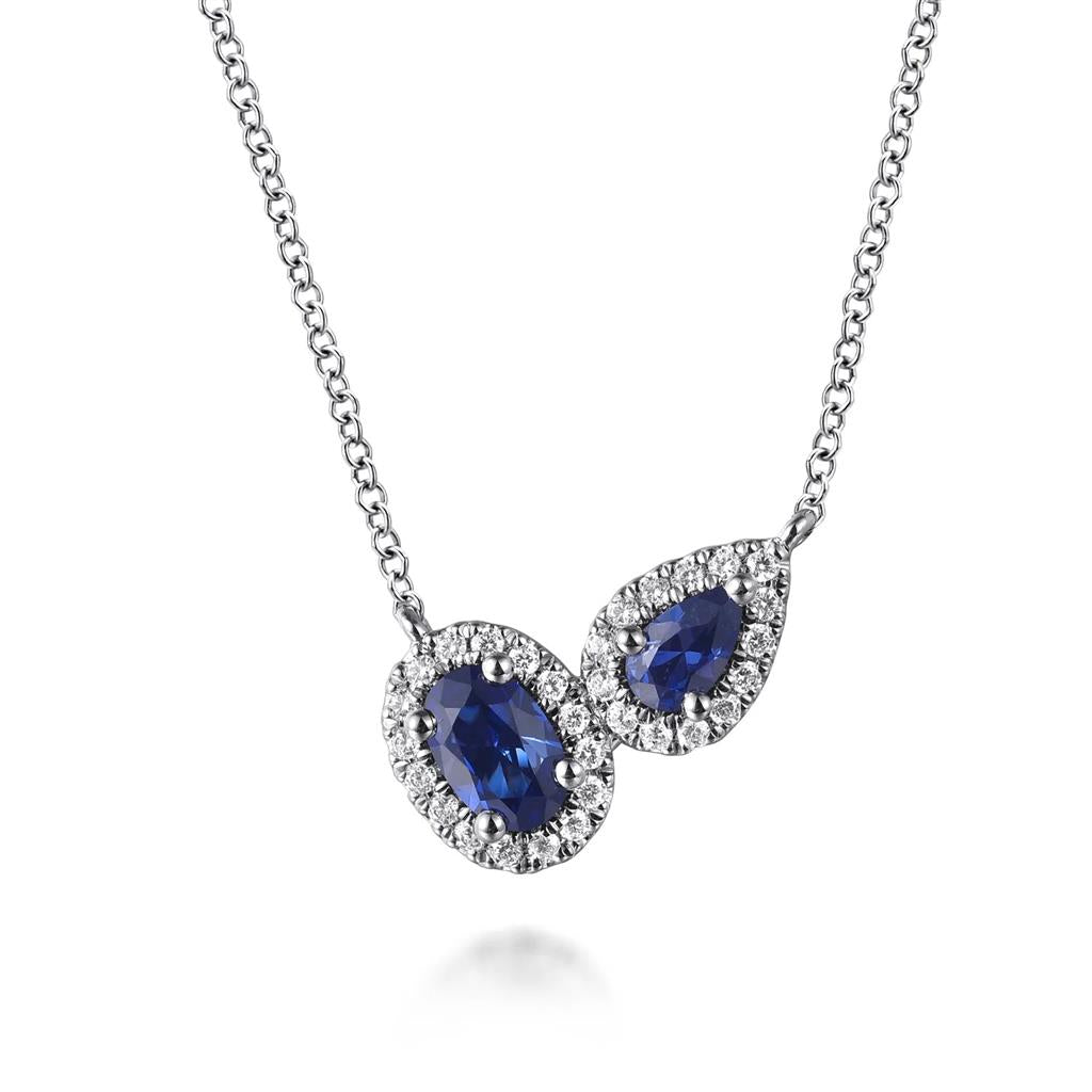 14KT White Gold Toi et Moi Sapphire & Diamond Halo Necklace