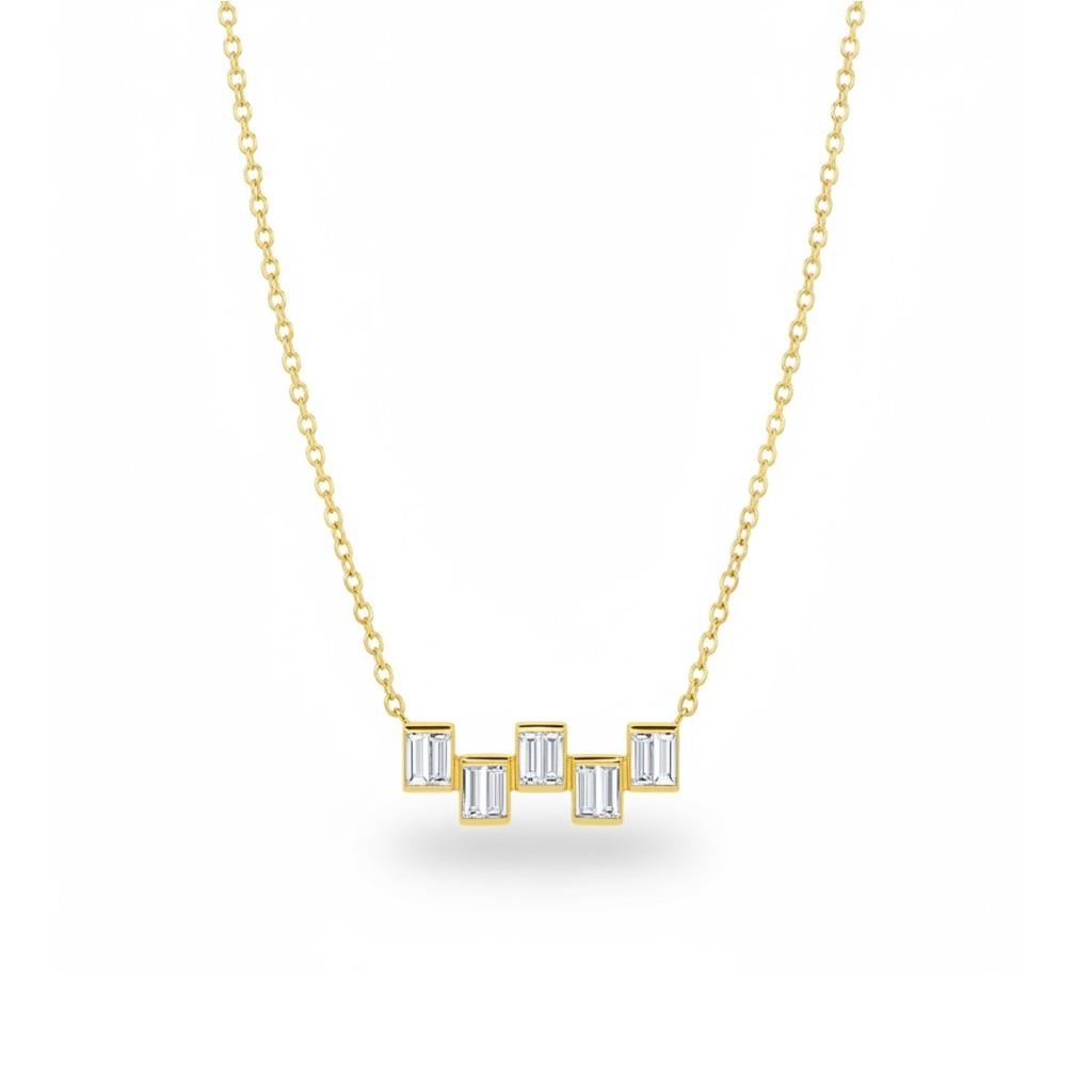 18K Yellow Gold 0.60 CTW Baguette Diamond Necklace 17"