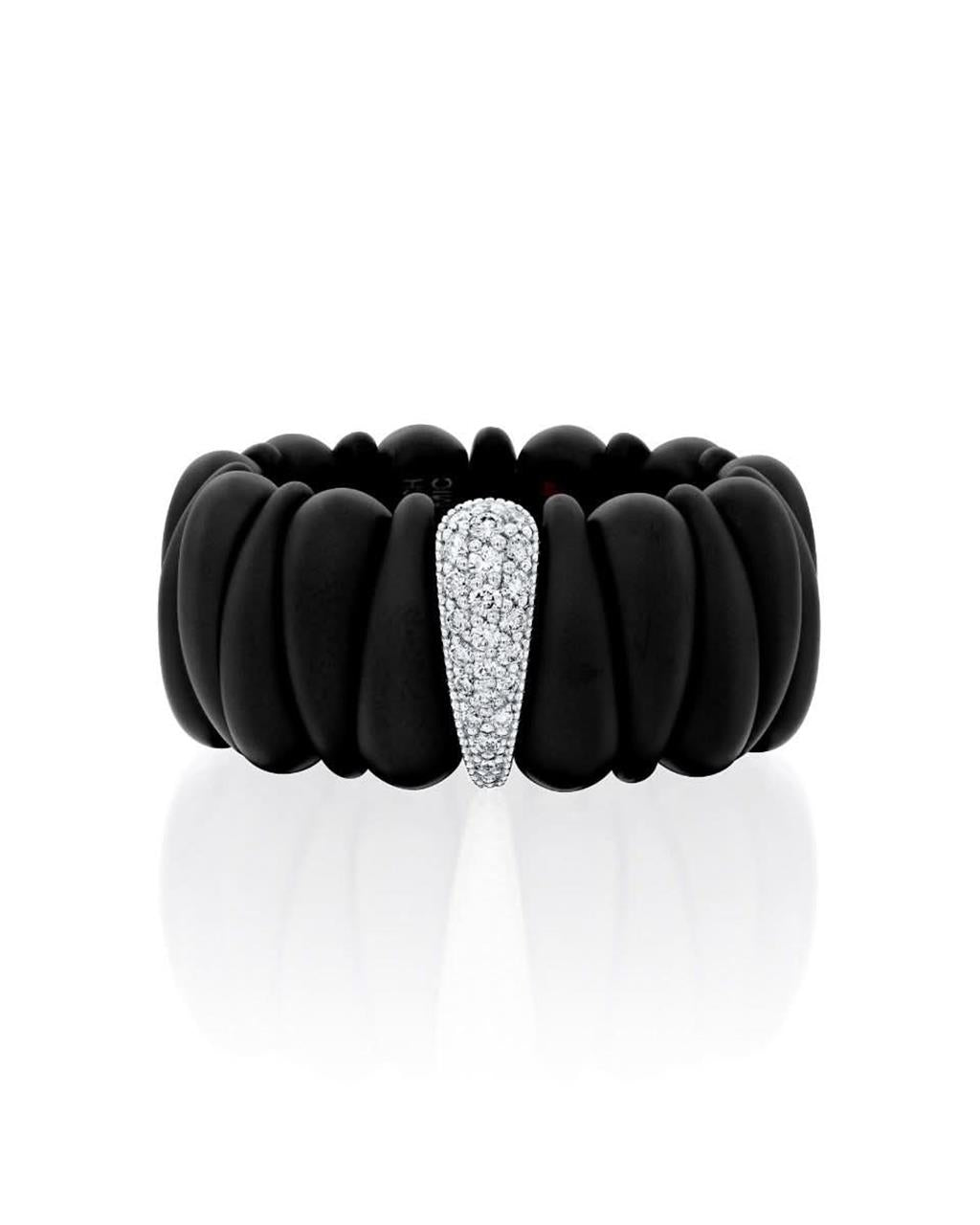 Black Ceramic & 18KT White Gold Diamond Accent Stretch Ring