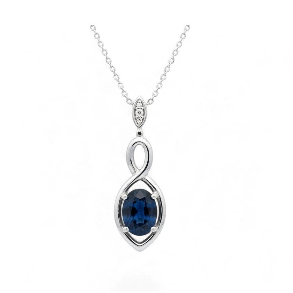 14KT White Gold Oval Blue Sapphire & Diamond Pendant