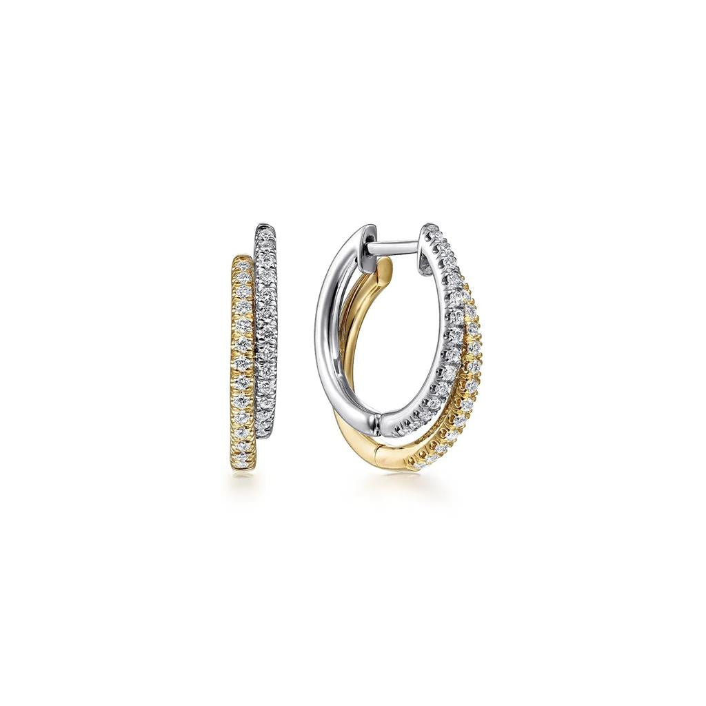 14KT Yellow & White Gold 15mm Diamond Huggie Earrings