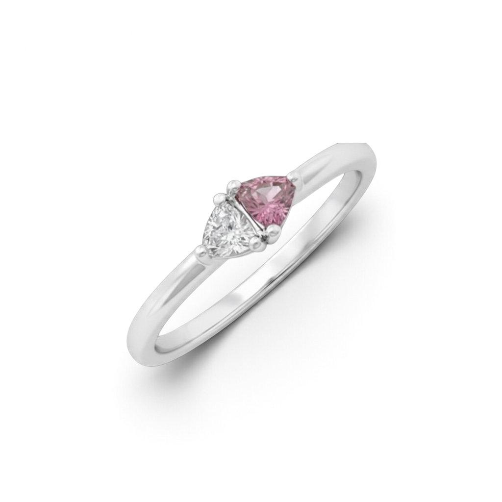 14K White Gold Two-Stone Pink Tourmaline & Diamond Ring