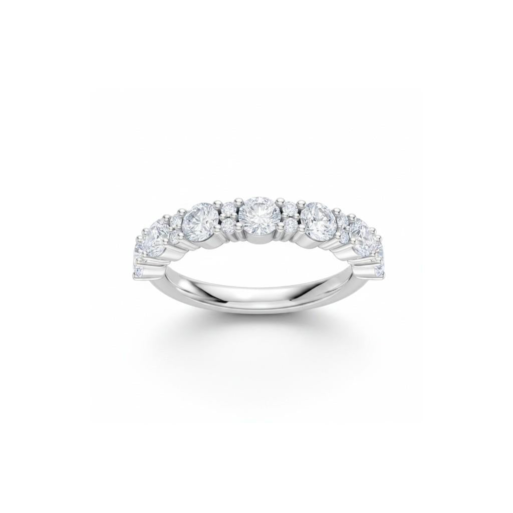 14K White Gold Alternating Round Diamond Wedding Band – 1.00ctw