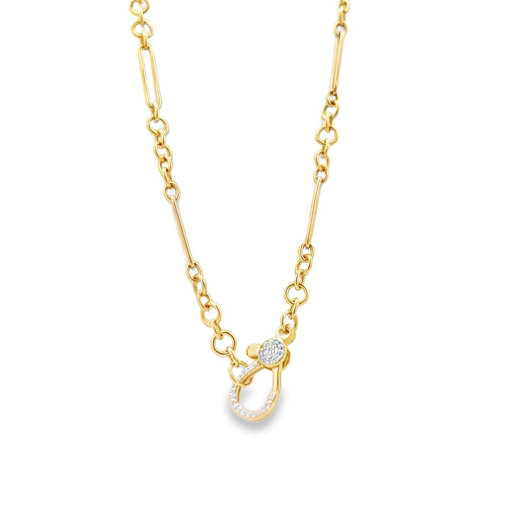 14kt Yellow Gold Diamond Clasp Fancy Link Necklace