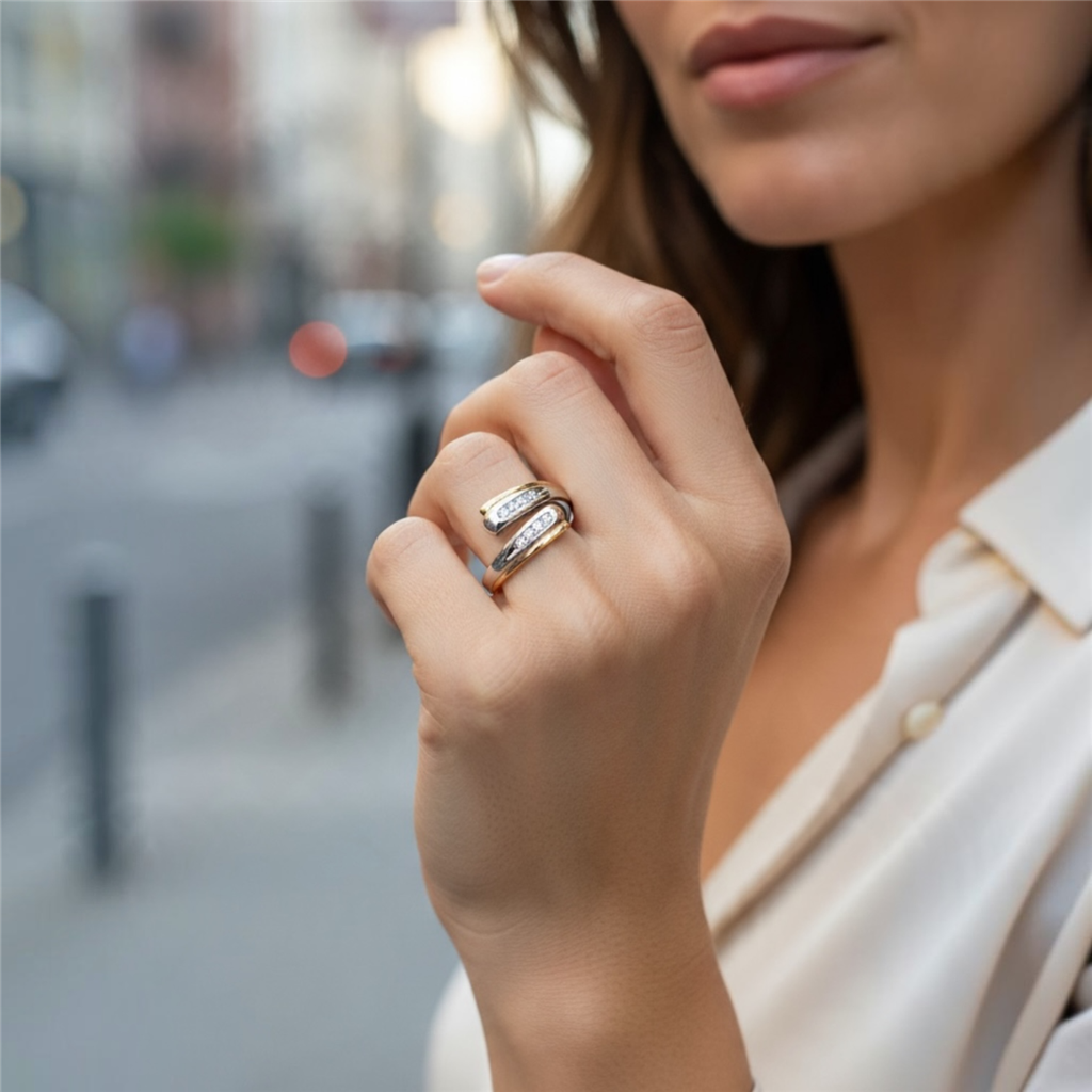 18KT Two-Tone Gold Diamond Crossover Ring