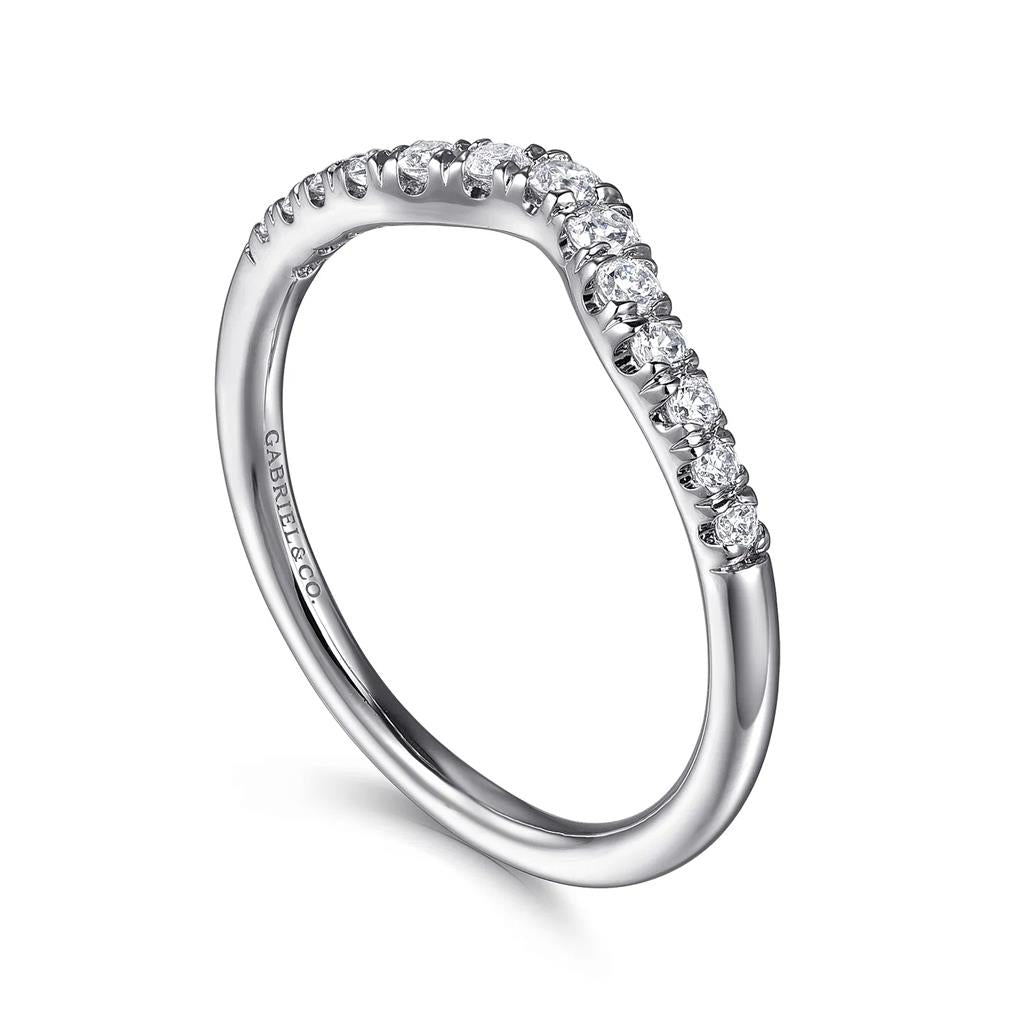 14 Kt White Gold Contoured Diamond Wedding Band