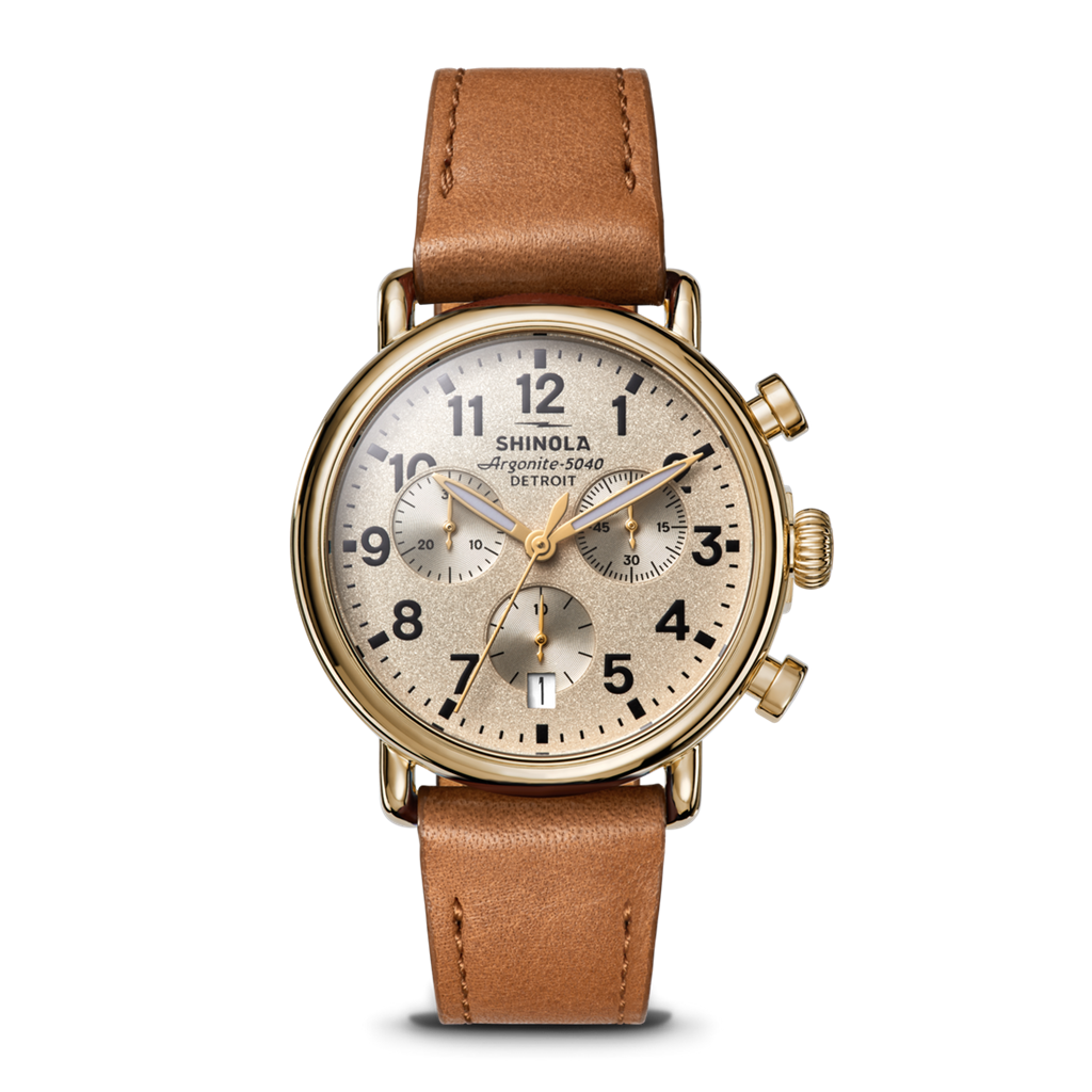 Shinola S0120315255 Runwell Chronograph 37mm Yellow Stainless Steel Cream Dial Leather