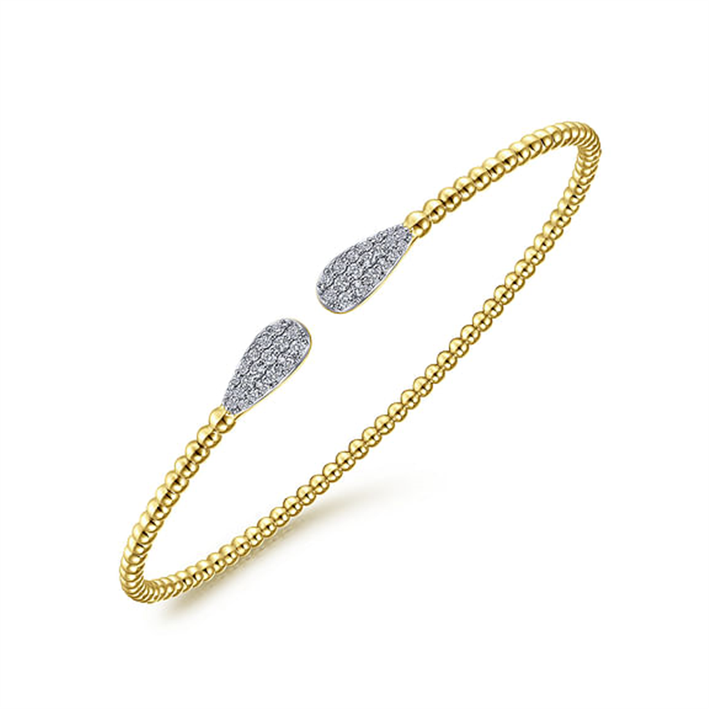 14K Yellow Gold Bujukan Diamond Teardrops Bangle side view