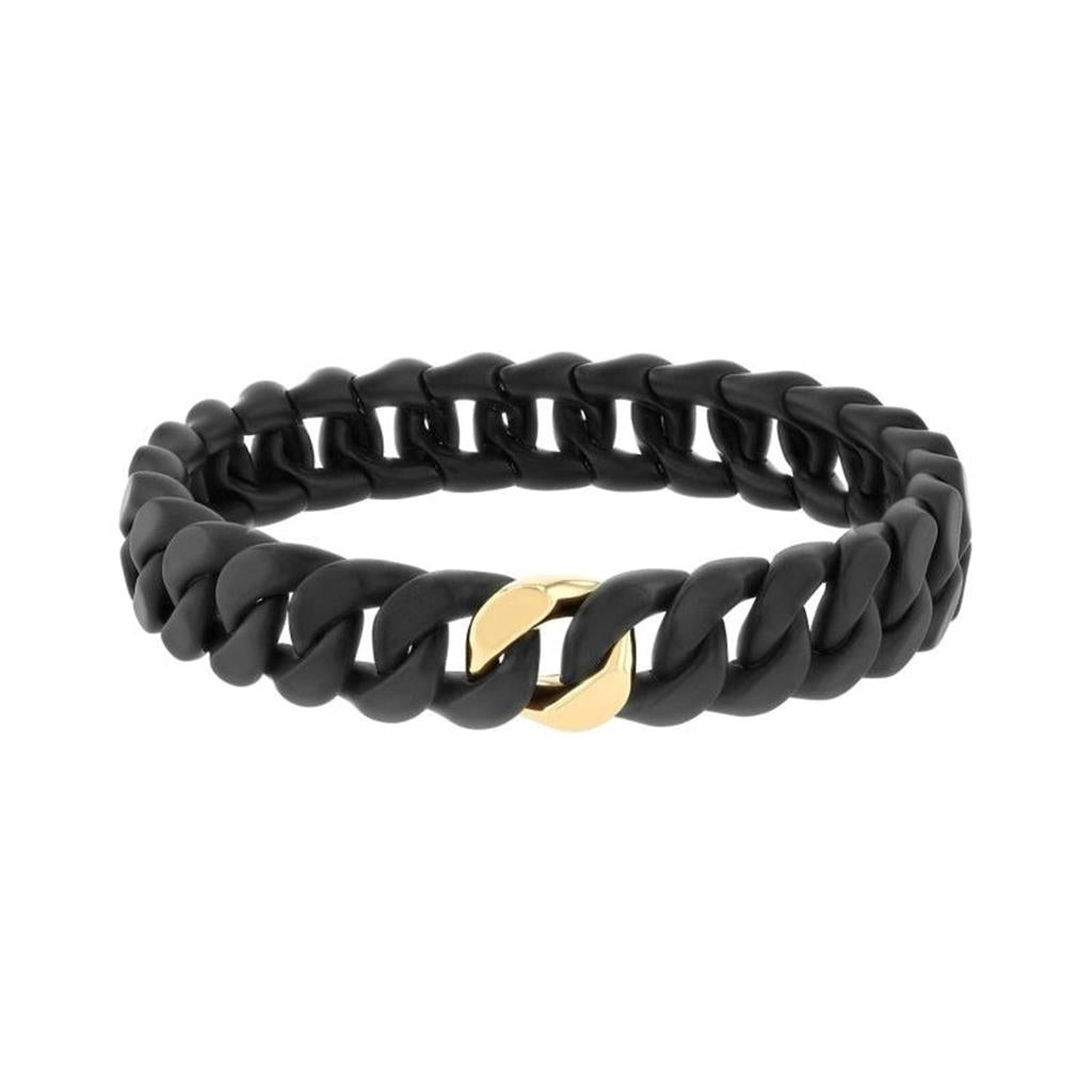 Black Ceramic & 18KT Yellow Gold Curb Link Stretch Bracelet