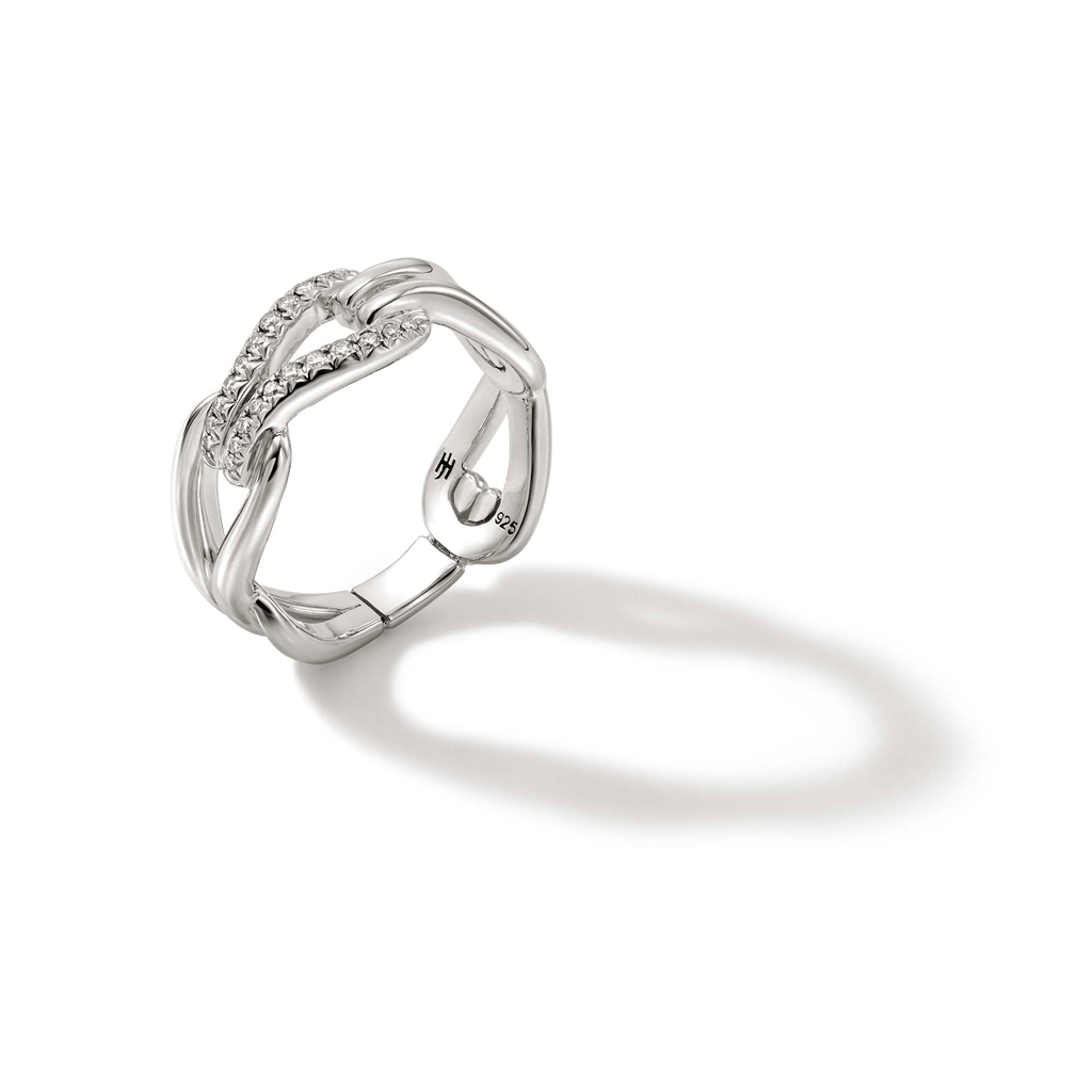 Sterling Silver Diamond Surf Link 8mm Ring