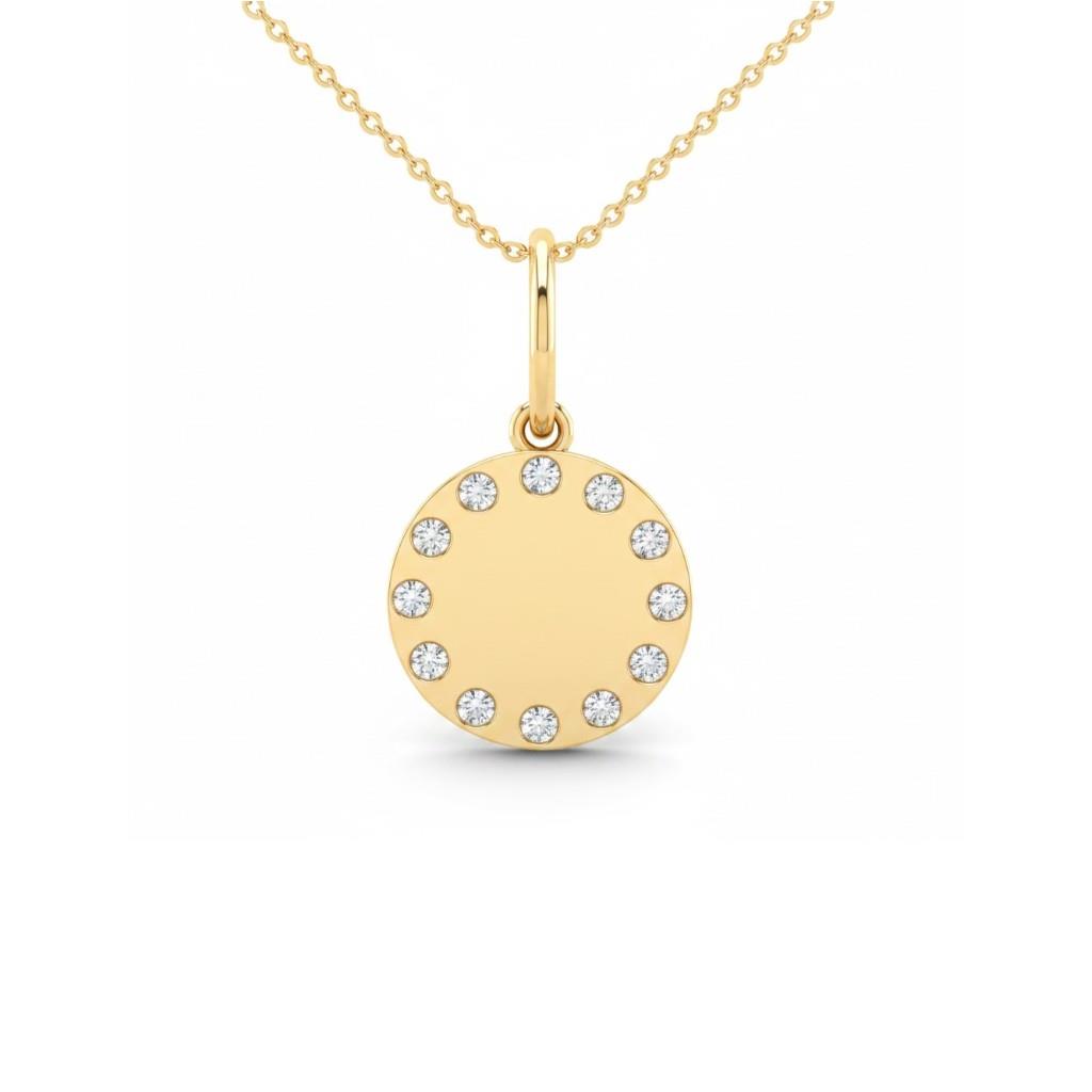 14K Yellow Gold Diamond Disc Pendant | 0.19ct