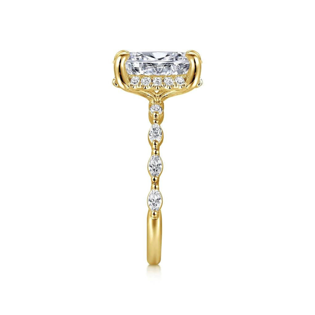 14K Yellow Gold Oval Hidden Halo Diamond Semi-Mount Engagement Ring