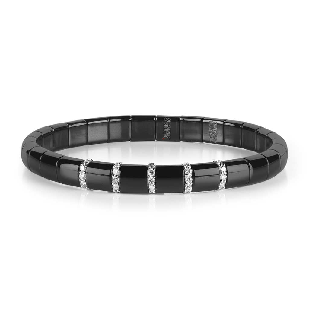 Demeglio Black Ceramic & 18KT White Gold 0.30ct Diamond Bracelet