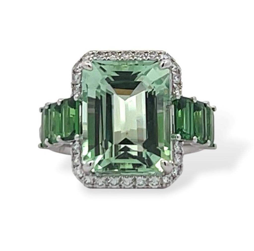 18K White Gold Green Tourmaline, Tsavorite & Diamond Fashion Ring | 11.45 CTW