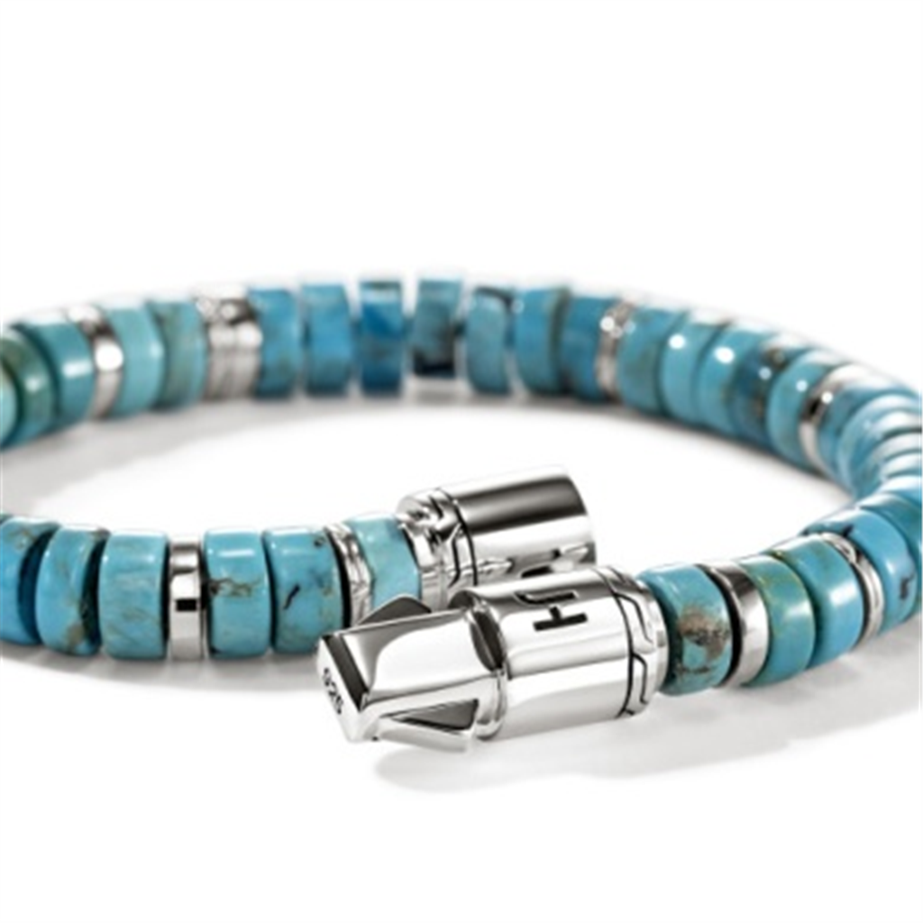 Sterling Silver 8mm Turquoise Heishi Bracelet -  Size UL