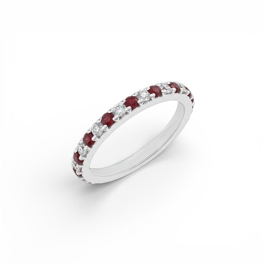 18kt White Gold Alternating Ruby & Diamond Band