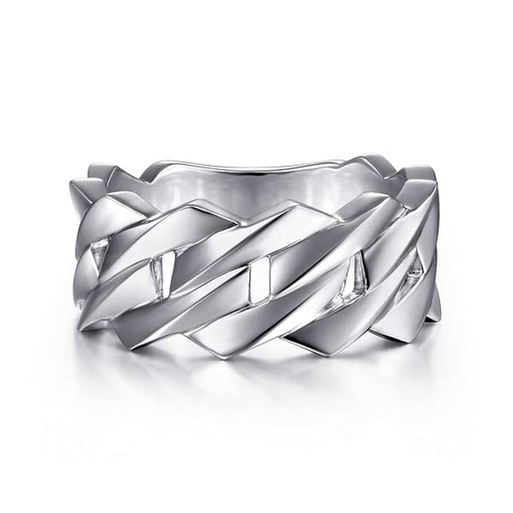 Wide 925 Sterling Silver Chain Link Band in High Polished Finish