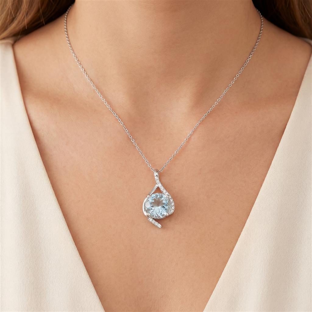 14kt White Gold Aquamarine & Diamond Fashion Pendant