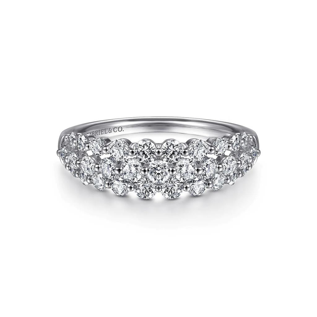 14kt White Gold Multi-Row Shared-Prong Diamond Ring. – Size 6.5