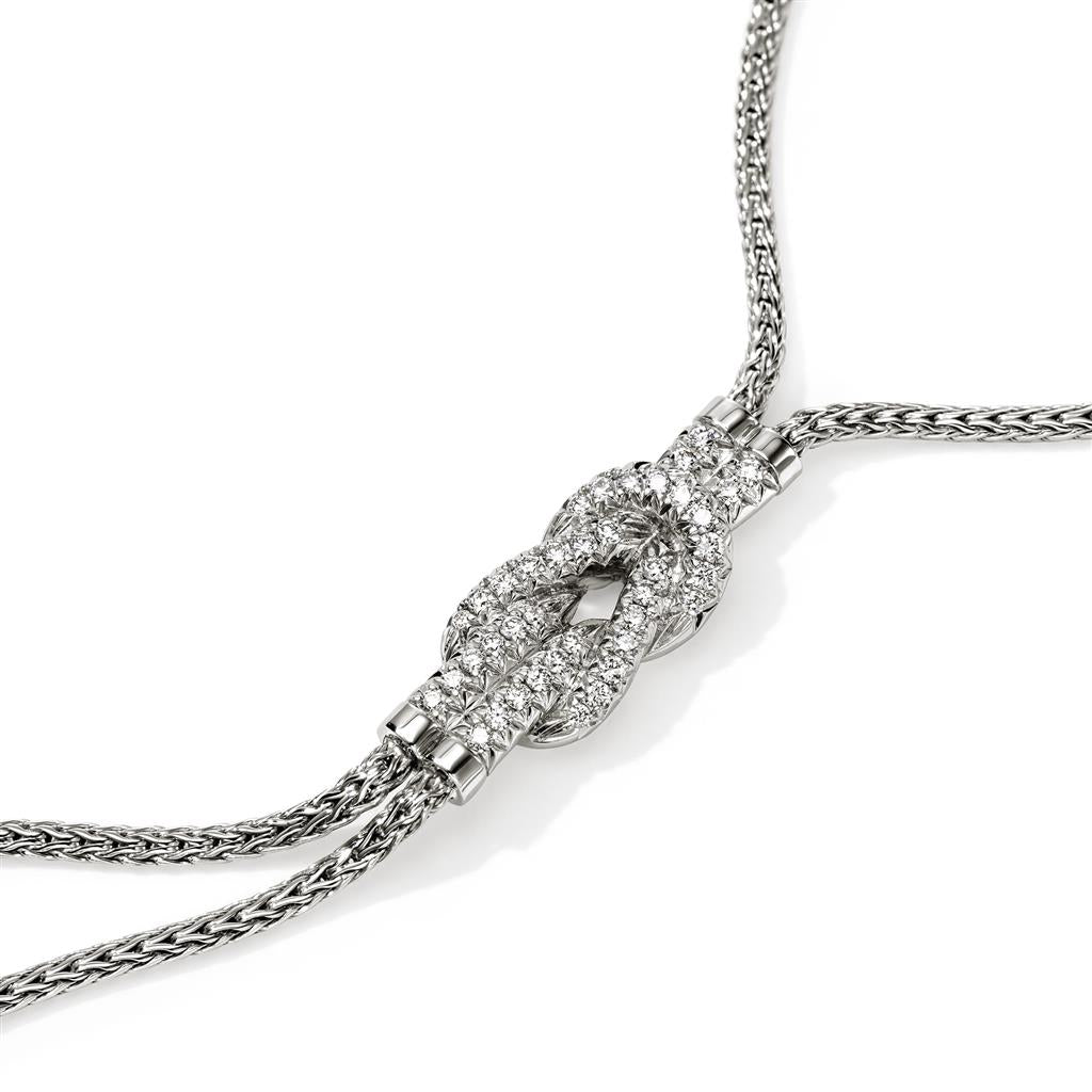 Sterling Silver Diamond Love Knot Y Necklace