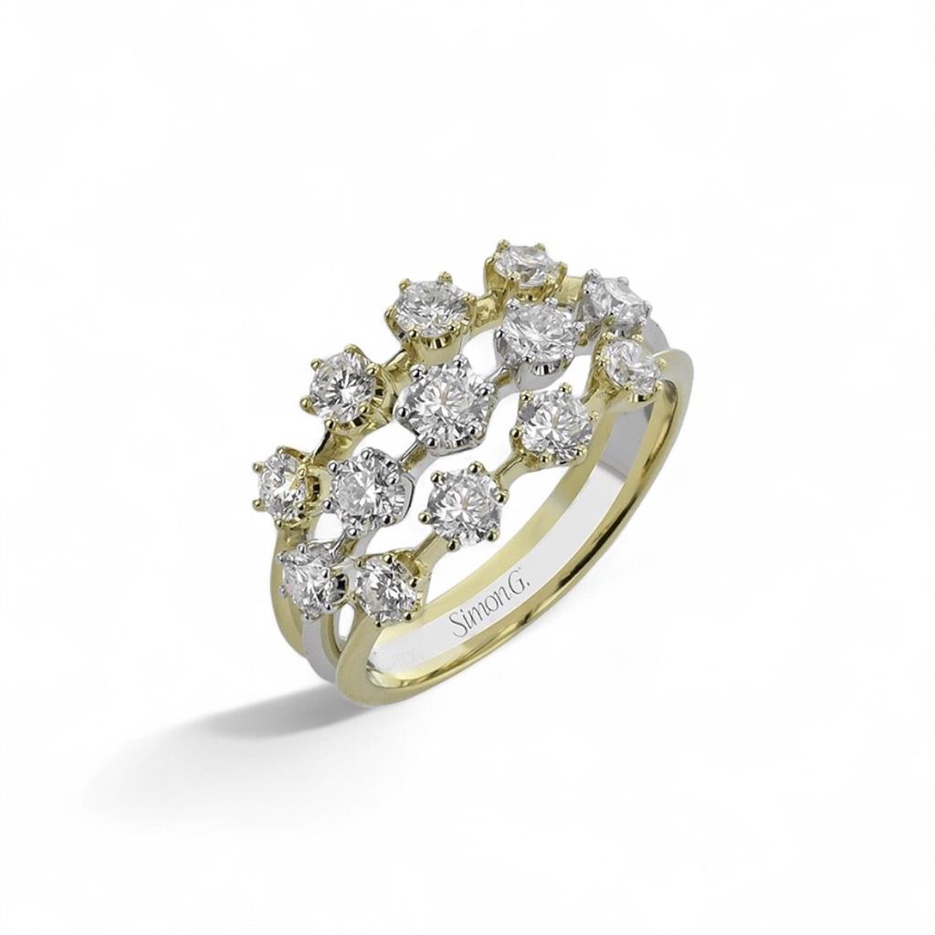 18KT Two-Tone 3 Row Diamond Fashion Ring