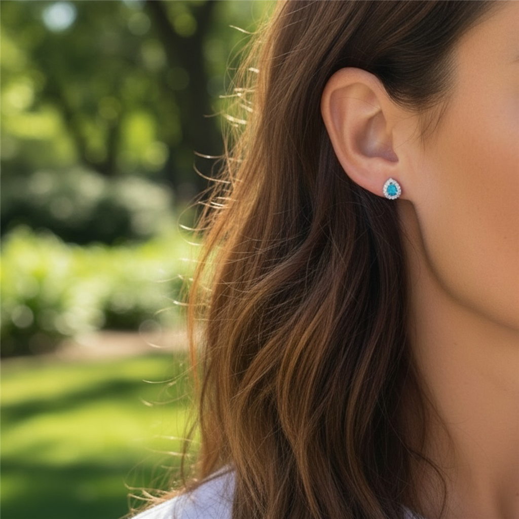 14KT White Gold Pear-Shaped Opal And Diamond Halo Stud Earrings