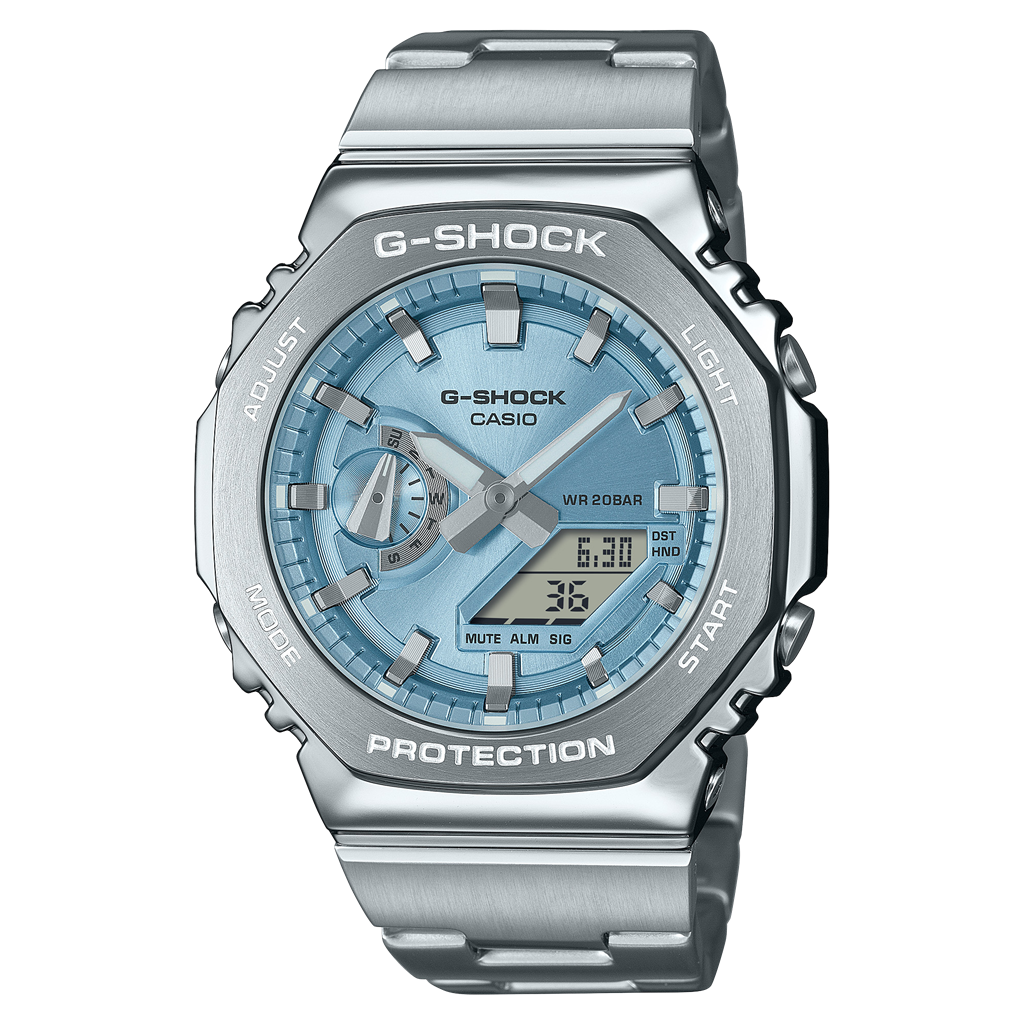 G-Shock Stainless Steel Blue Index/Digital G-Steel Watch GM2110D-2