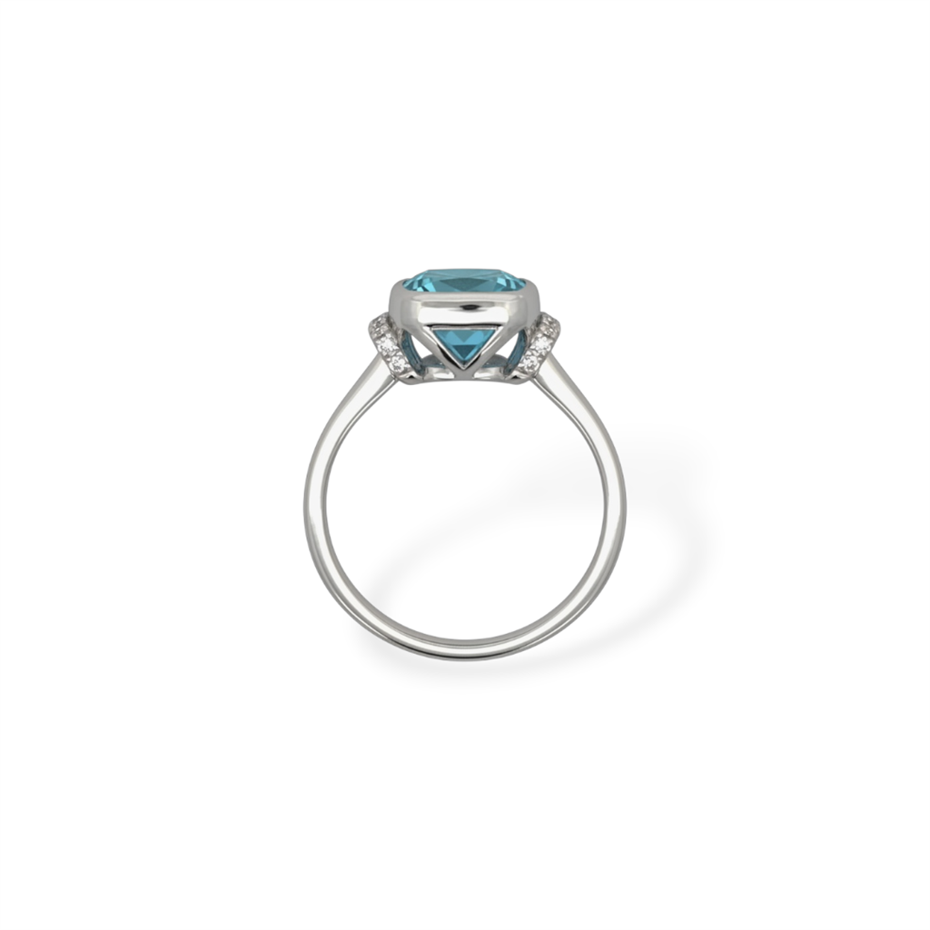 14kt White Gold Blue Topaz & Diamond Accented Bezel Fashion Ring