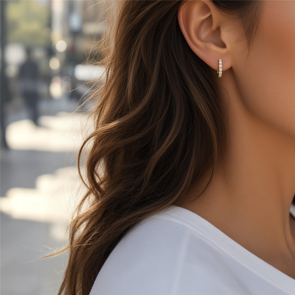 14KT Yellow Gold Diamond Huggie Earrings