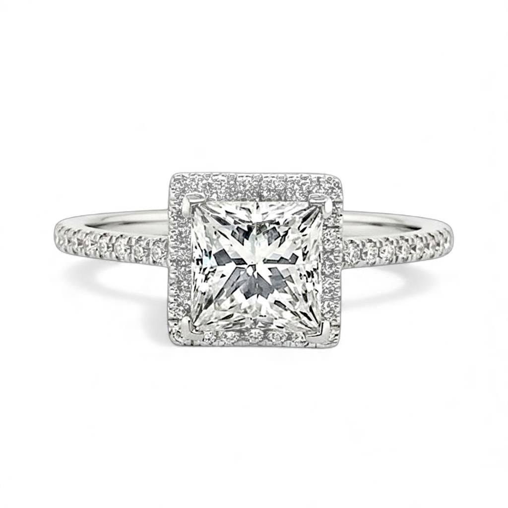 18kt White Gold Square Halo Diamond Engagement Ring