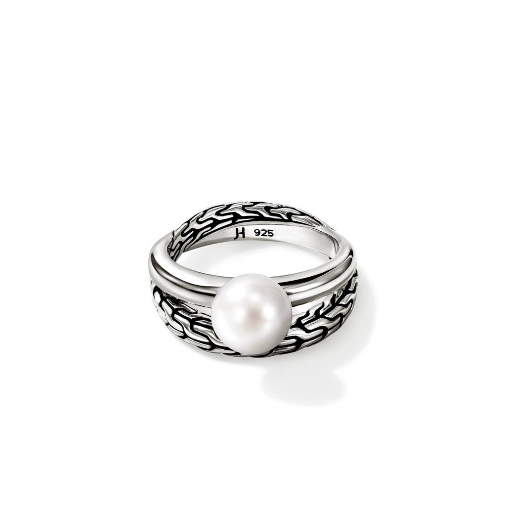 Sterling Silver Pearl Carved Chain Ring RB987771X7