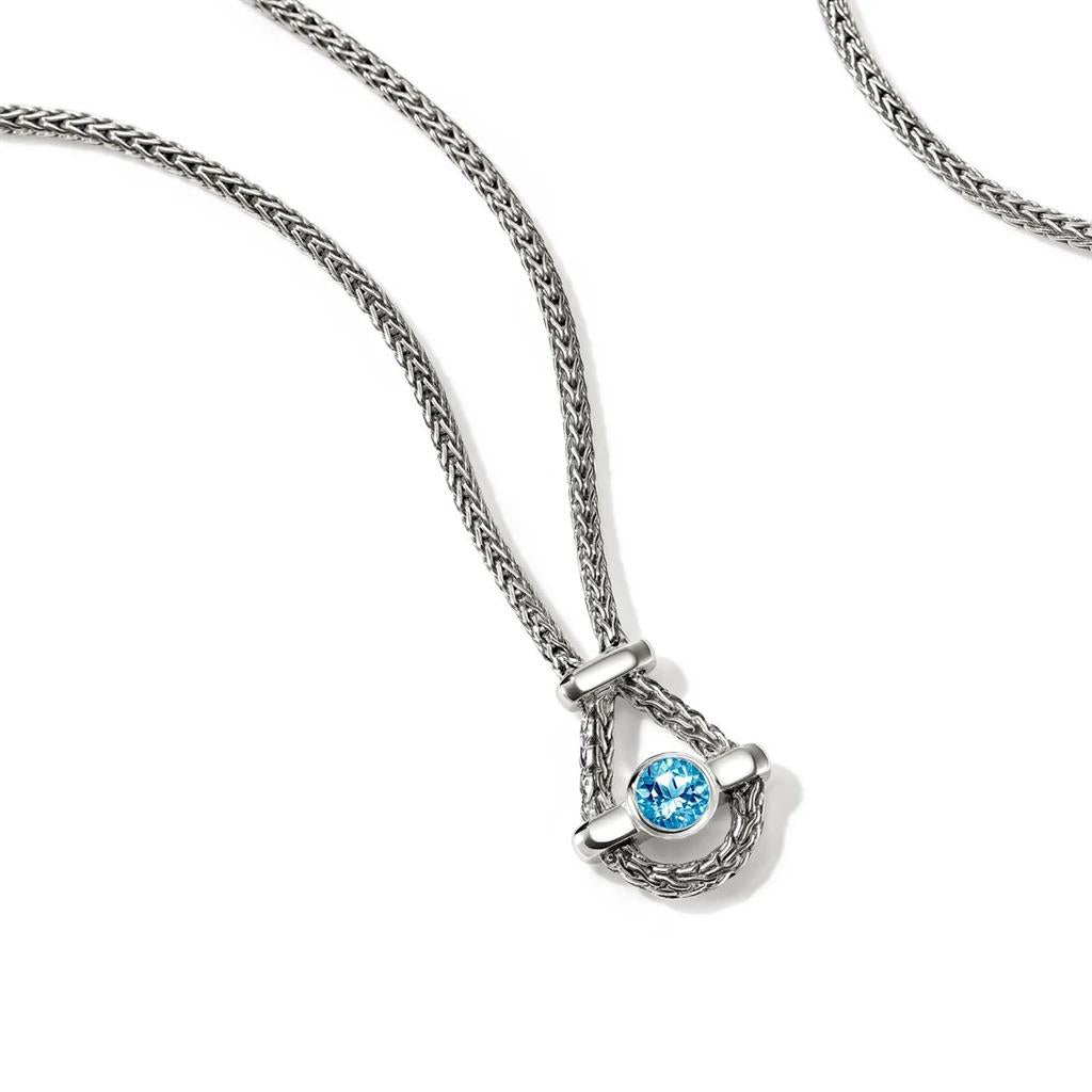 Sterling Silver 8mm Treated Swiss Blue Topaz Icon Necklace – 18–20"