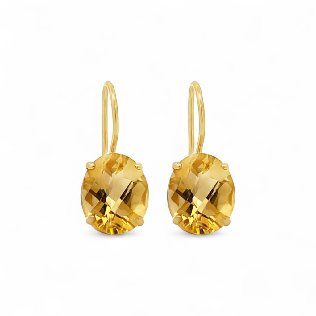 14KT Yellow Gold Oval Citrine Bishop Hook Earrings