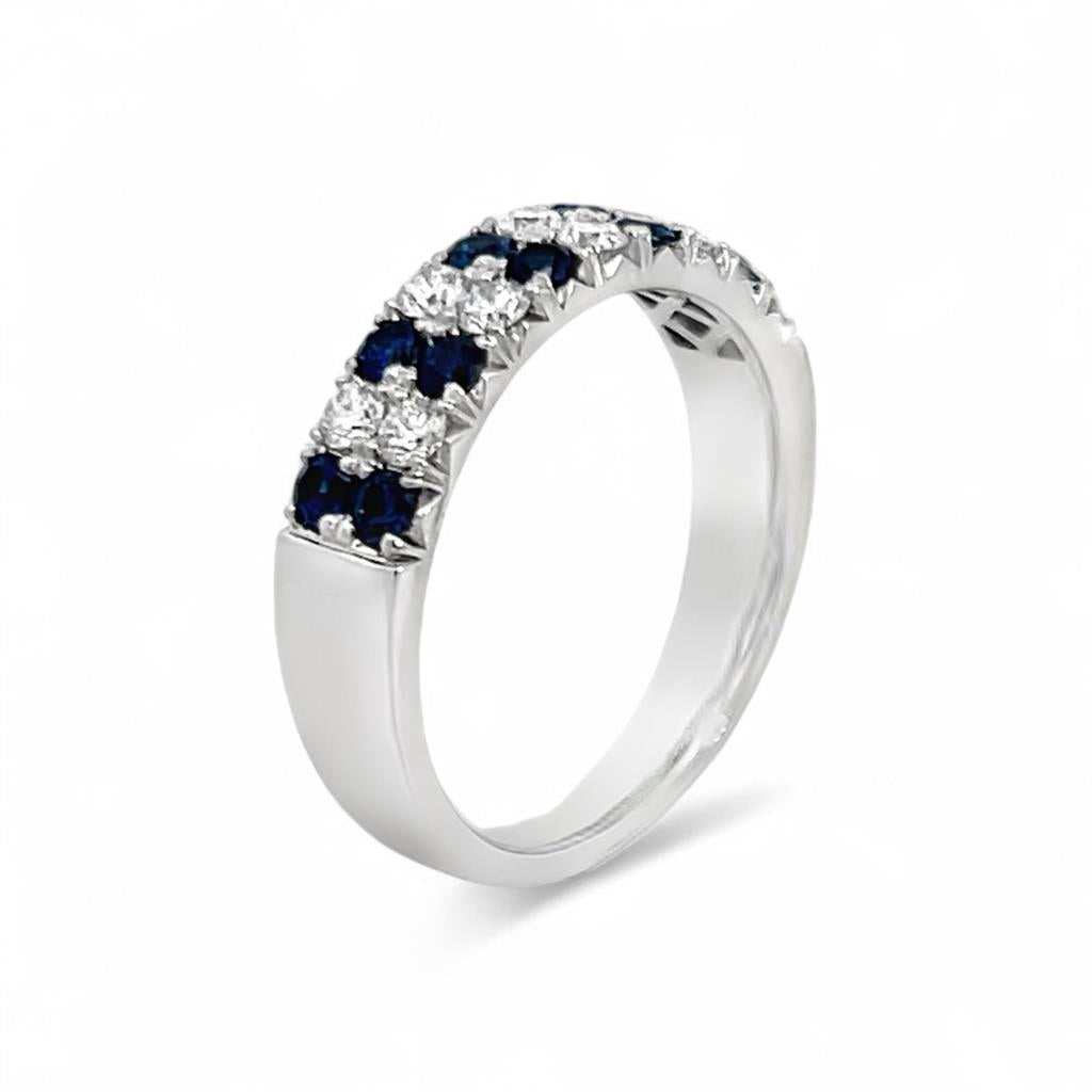 18kt White Gold Diamond and Sapphire Alternating Stone Fashion Ring - side view