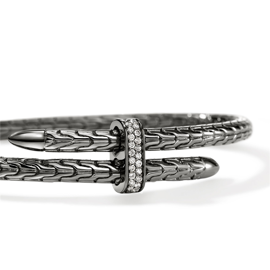 Darkened Sterling Silver Diamond-Accented Spear Flex Cuff Bypass Bracelet - closer view