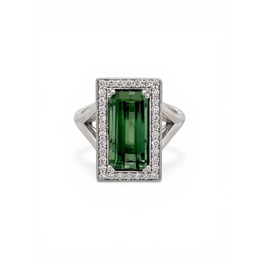 14kt White Gold Green Tourmaline & Diamond Halo Fashion Ring
