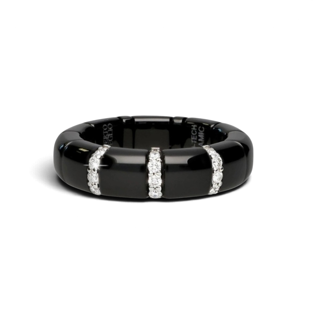 Demeglio Black Ceramic & 18KT White Gold Diamond Bar Ring 