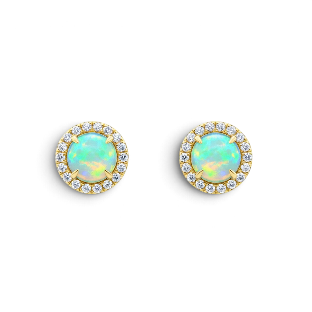 14KT White Gold Opal Halo Stud Earrings