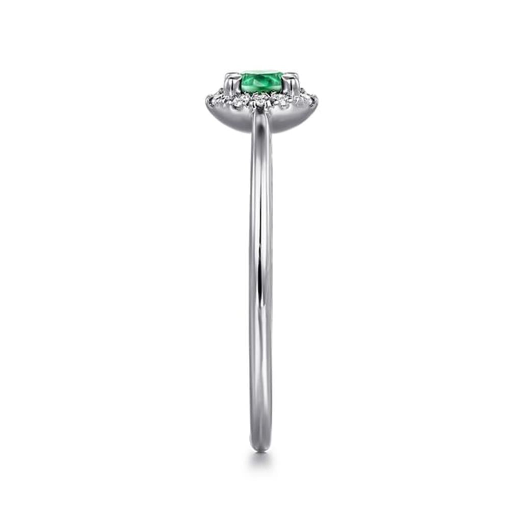 14kt White Gold Emerald and Diamond Halo Fashion Ring