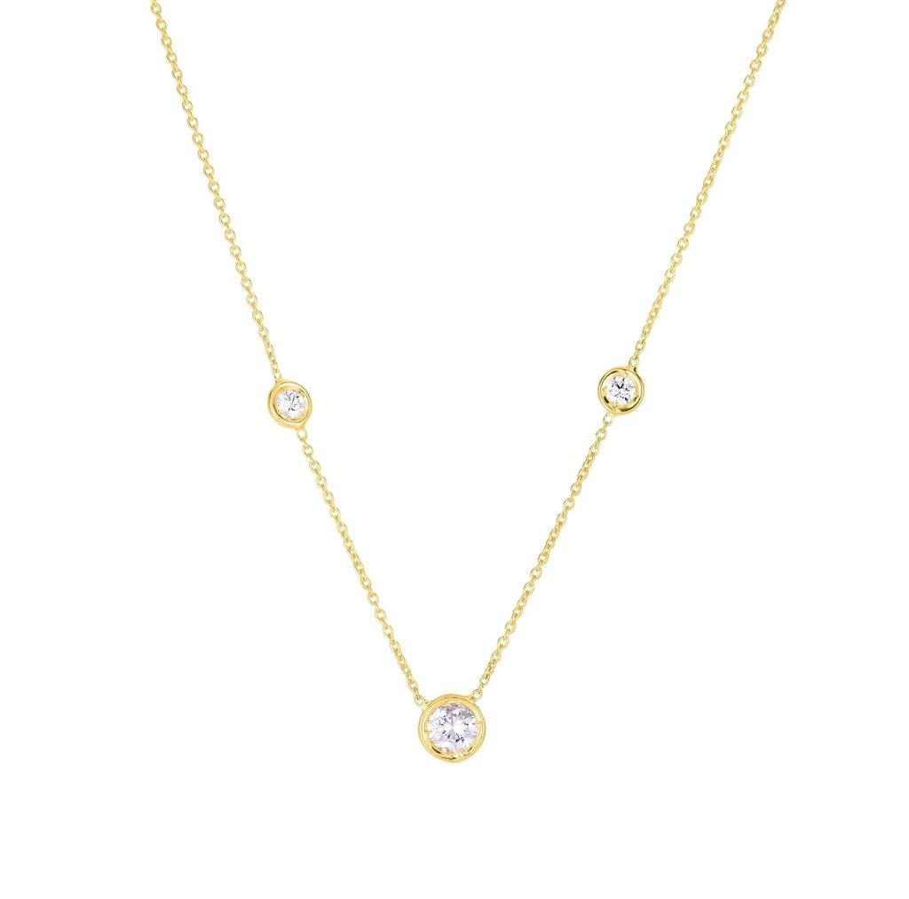 18KT Yellow Gold 0.38ct Three Station Bezel Set Diamond Necklace