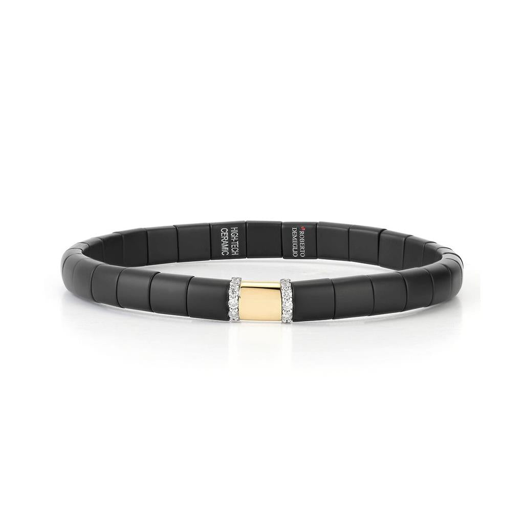Demeglio Black Ceramic & 18KT Yellow Gold Diamond Bar Bracelet