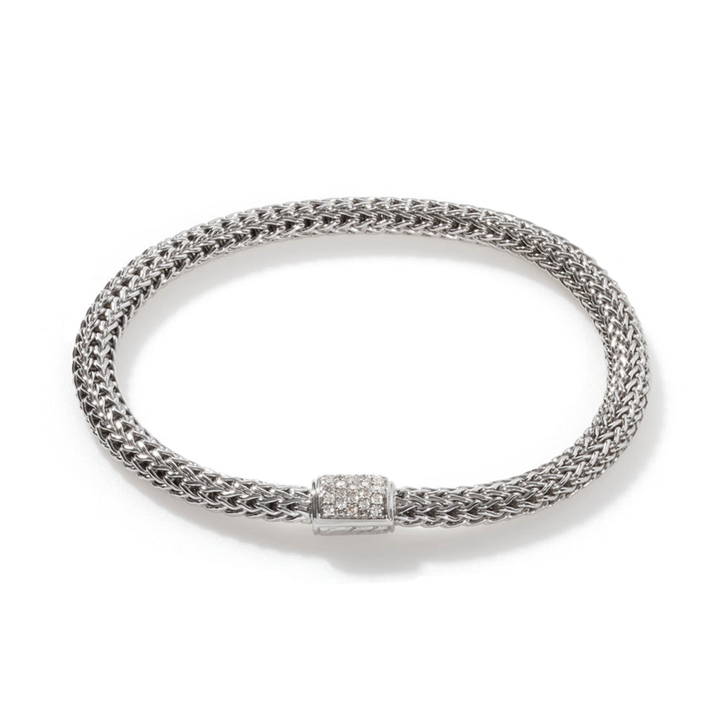 Sterling Silver Classic Chain Pave Diamond Extra Small Bracelet