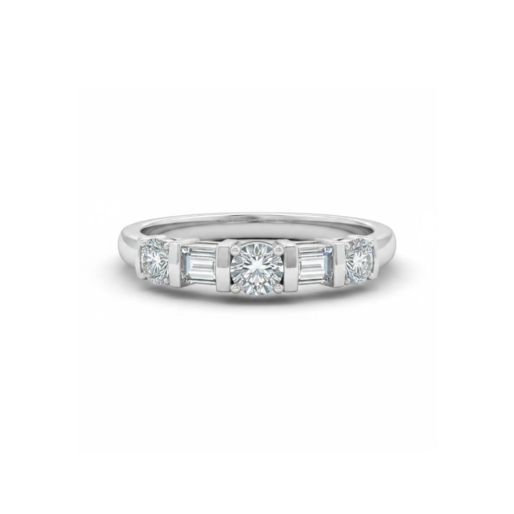 14kt White Gold Channel-Set Baguette & Round Diamond Wedding Band – Size 7