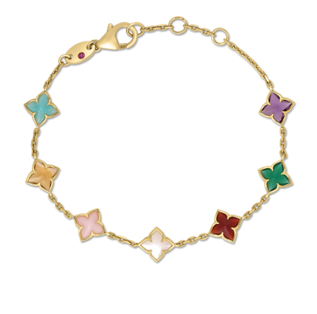 Roberto Coin Venetian Princess Carnival 18K Yellow Gold Mixed Gemstone Flower Station Bracelet