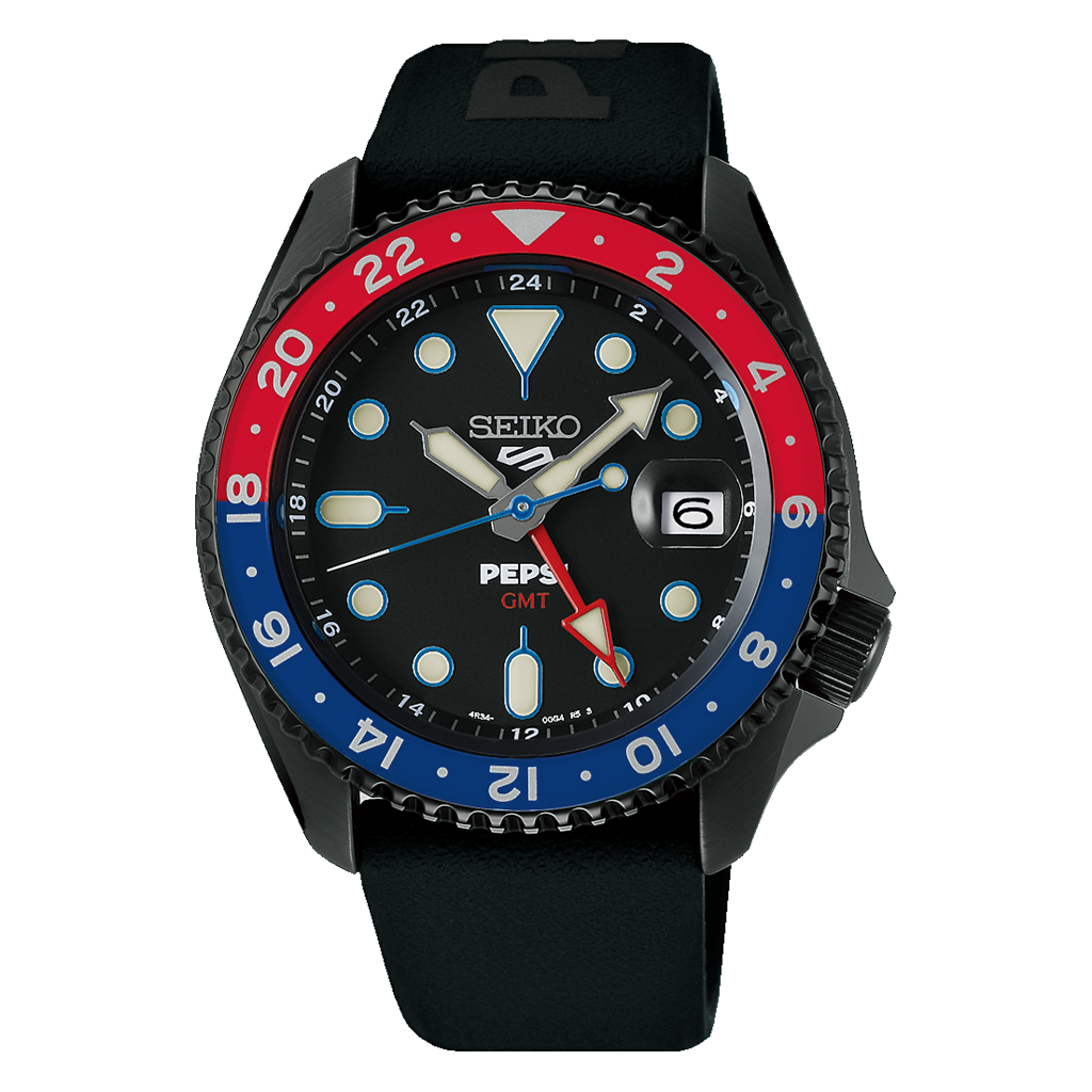 Seiko 5 Sports SSK047 “Pepsi GMT” Limited Edition Stainless Steel Black Dial Automatic Watch